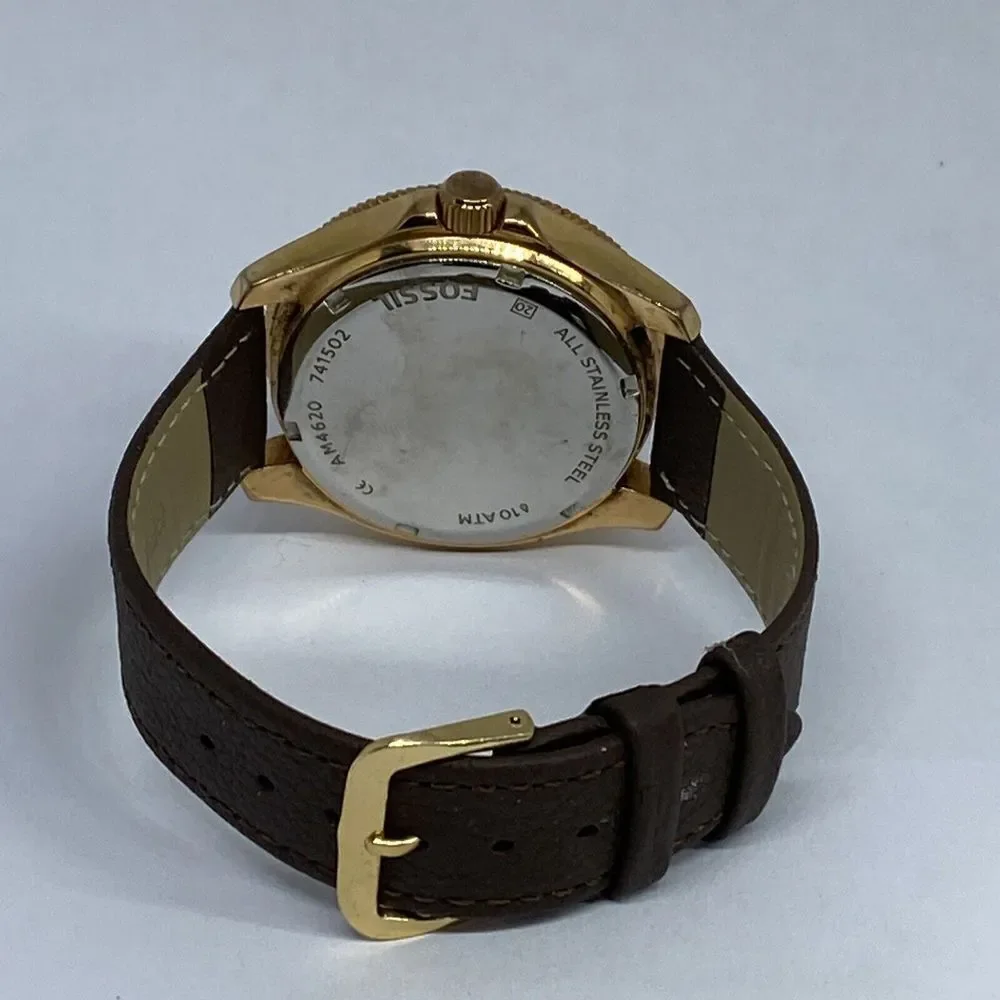 Fossil Cecile AM4620 Women's Brown Leather Analog Beige Dial Quartz Watch QB685